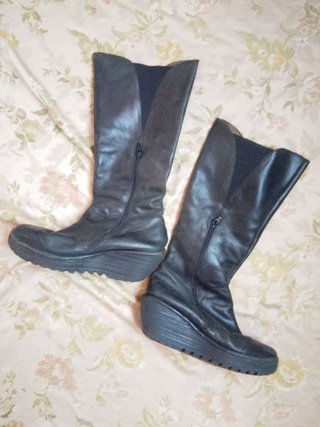 Stivali Fly London Pelle Neri Zeppa 39 - vintage