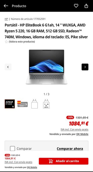 Portátil HP Elitebook 6 G1AH 14 Plata