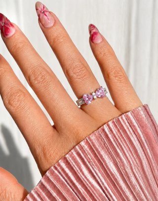 Anillo Plata Ley Doble Banda Lazo Rosa