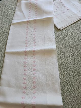 Lenzuolo puro lino con federa rosa