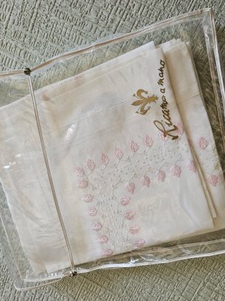 Lenzuolo puro lino con federa rosa