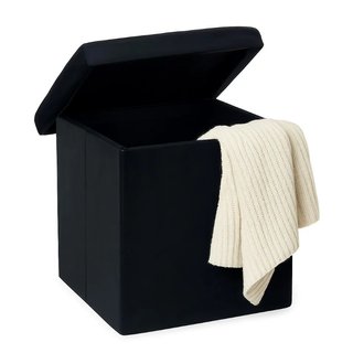 Pouf Pieghevole in Velluto Nero 38x38x38 cm Salvaspazio con