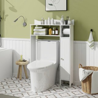 Armadietto sopra wc con portarotolo ripiani regolabili,