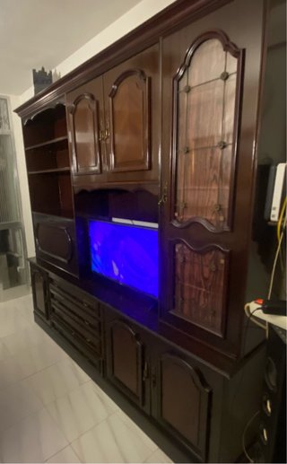 Mueble salón madera TV 4 sillas