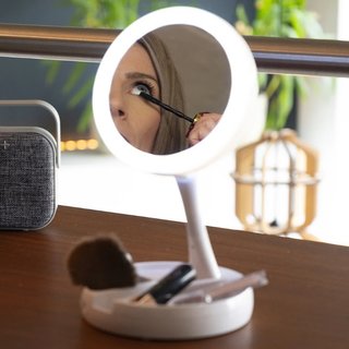 Specchio Cosmetico 21 Luci LED Pieghevole + Scomparti Porta