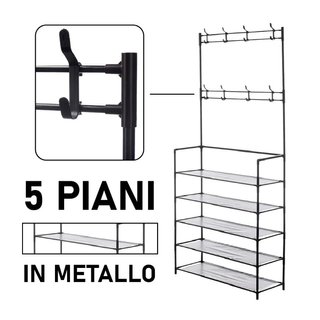 Attaccapanni con Scarpiera 5 Piani in Metallo Appendiabiti