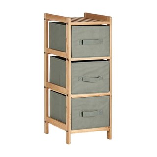 Cassettiera 3 Cassetti Mobile in Legno Naturale e Stoffa H