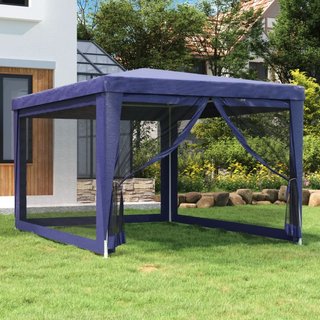 Tenda per Feste con 4 Pareti Laterali in Rete Blu HDPE 3x4