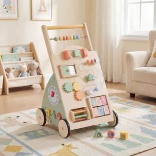 Camminatore bambini legno ruote cestino portaoggetti