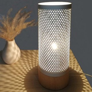 Lampada da Tavolo Lume Comodino Legno e Metallo Bianco