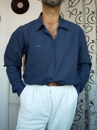 Camicia A. Ferrari fantasia blu cotone vintage ita