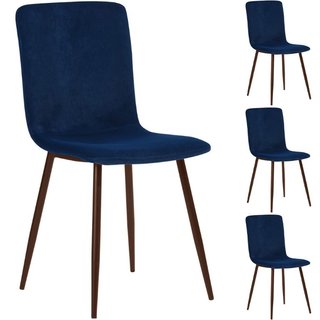 Set 4 Sedie per Sala da Pranzo in Velluto Blu con Gambe