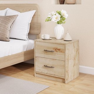 Comodino a 2 cassetti in legno con ripiano, Tavolino da