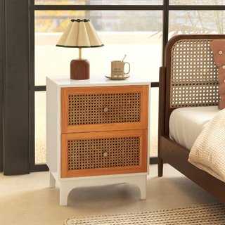 Comodino rattan con 2 cassetti decorati in rattan