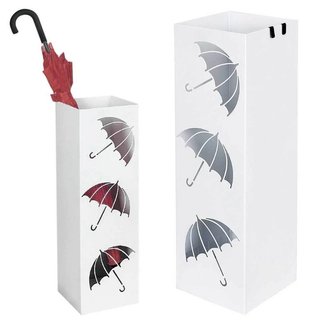 Portaombrelli Ferro Design Quadrato Stand Bianco Vaschetta