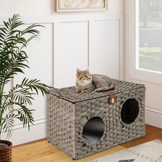Condominio per gattini in rattan con cuscino morbido