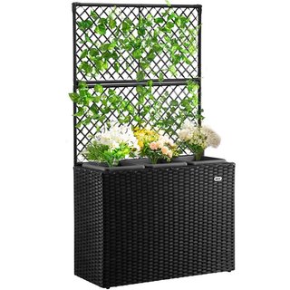 Fioriera a Traliccio Nero in Polyrattan 3 Vasi Contenitore