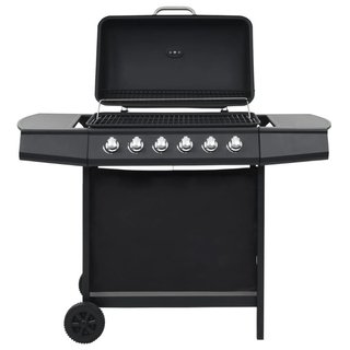 Barbecue a Gas 6 Fornelli Acciaio Griglia Nero Accensione
