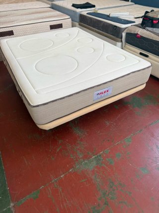 Colchón Flex 150x190 + Base Tapizada Beige