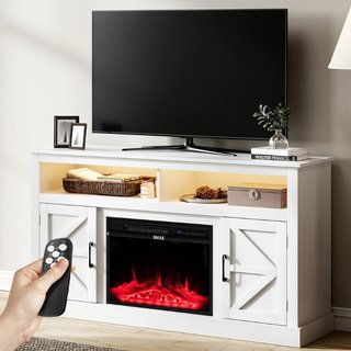 Mobile TV Bianco con Camino Elettrico Effetto Fiamma 3D e