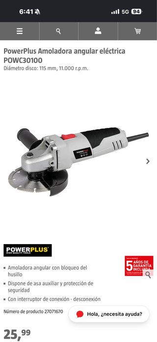 Amoladora Angular Eléctrica PowerPlus POWC30100