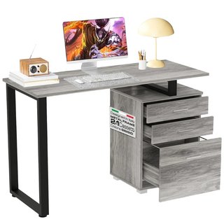 Scrivania con Cassettiera Tavolo Porta Pc Computer Acciaio
