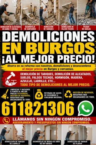 Demoliciones y desescombro en Burgos precios bajos