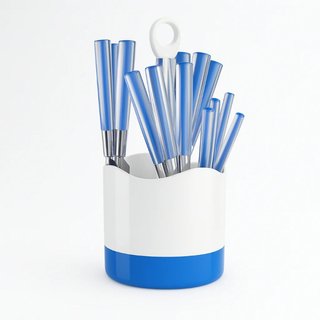 Kit 16 Posate in Acciaio con Manico Blu con Supporto