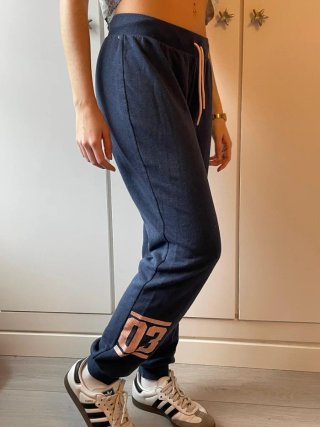 Pantalones Adidas Azul Marino con Cordones Rosas