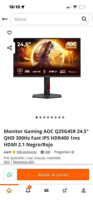 Monitor AOC 300Hz 1440p