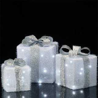 Set 3 Pacchetti Pacchi Regalo Luminosi Natale Bianco e