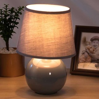 Lampada da Tavolo Lume Comodino Ceramica Tessuto Grigio