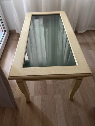 Mesa de centro madera y cristal beige