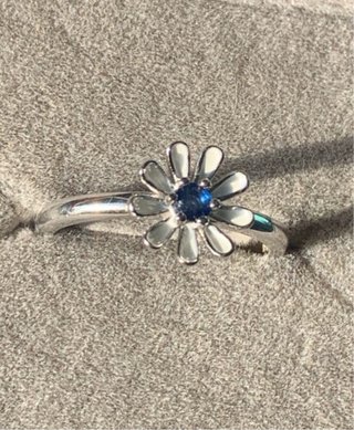 Anillo Flor Plata Zafiro Azul