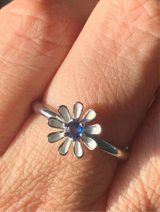Anillo Flor Plata Zafiro Azul