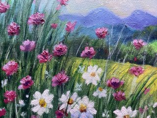 Cuadro al óleo de campo con flores