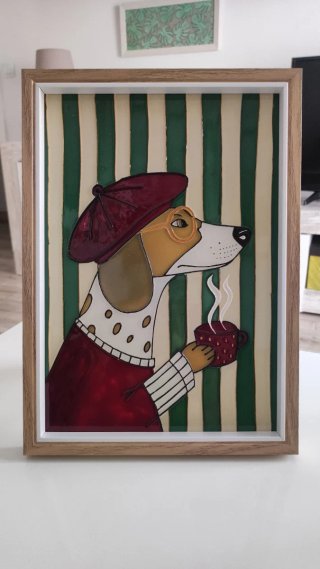 Cuadro de perro en vidrio