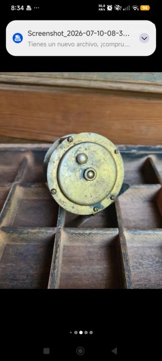 Carrete antiguo latón y hueso + caña de bambú