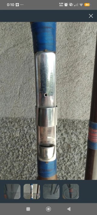 Carrete antiguo latón y hueso + caña de bambú
