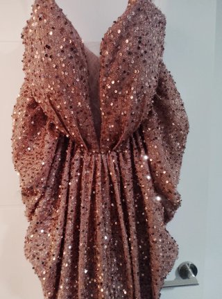Vestido de fiesta lentejuelas oro rosa