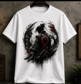 Camiseta Estampada Samurai Luna Roja