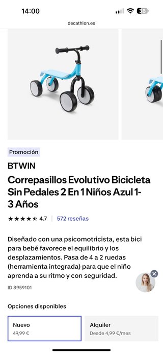Bicicleta sin pedales para niños