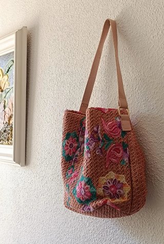Bolso Cesta Bordado NUEVO A ESTRENAR