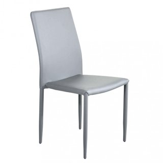 Sedia da Pranzo Ecopelle Grigio Chiaro e Acciaio