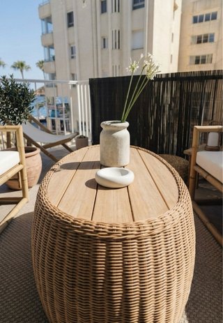 Tavolo da centro per terrazzo - Vimini e legno