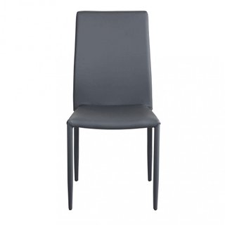 Sedia da Pranzo in Ecopelle Grigio Scuro e Acciaio