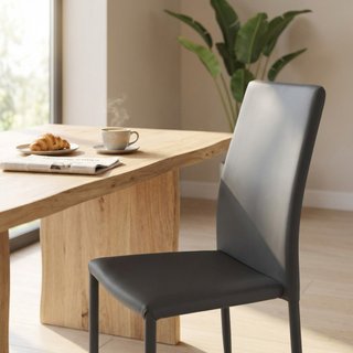 Sedia da Pranzo in Ecopelle Grigio Scuro e Acciaio