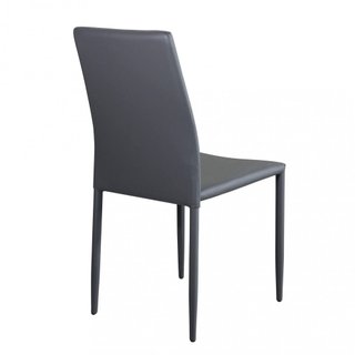 Sedia da Pranzo in Ecopelle Grigio Scuro e Acciaio