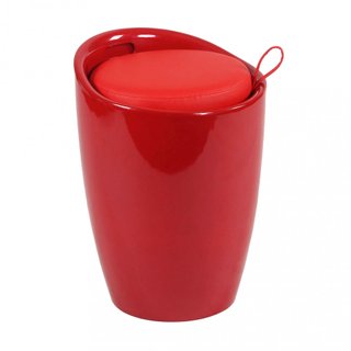Pouf Contenitore Rosso Lucido Cuscino in Ecopelle