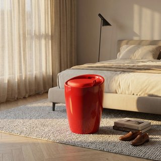 Pouf Contenitore Rosso Lucido Cuscino in Ecopelle